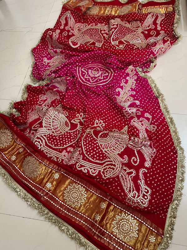 Red Rani Bandhani Dupatta With Gotapatti