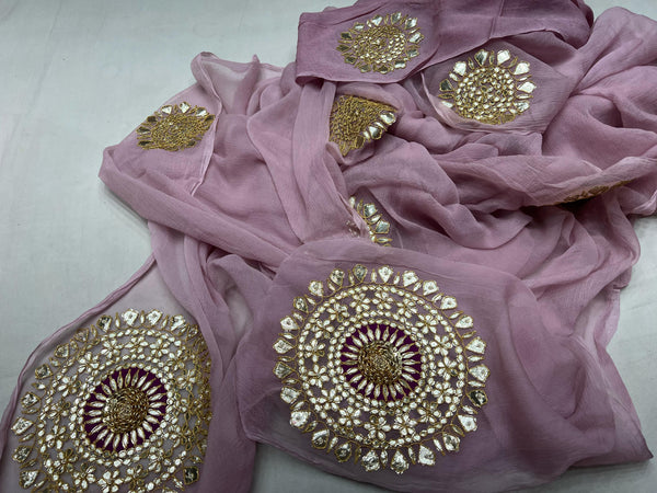 Pure Chiffon Saree With Gotapatti Handwork - Purple