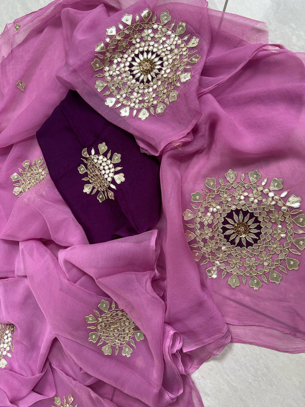 Pure Chiffon Saree With Gotapatti Handwork - Pink