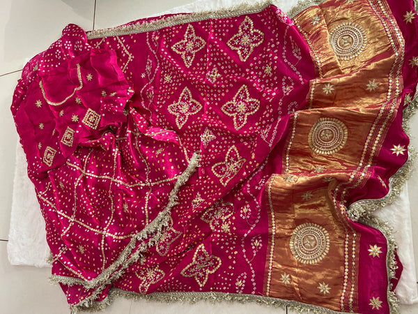 Pure Modal Silk Bandhej Saree - Pink