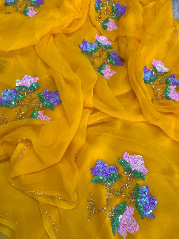 Diamond Chiffon Saree ✨ - Yellow