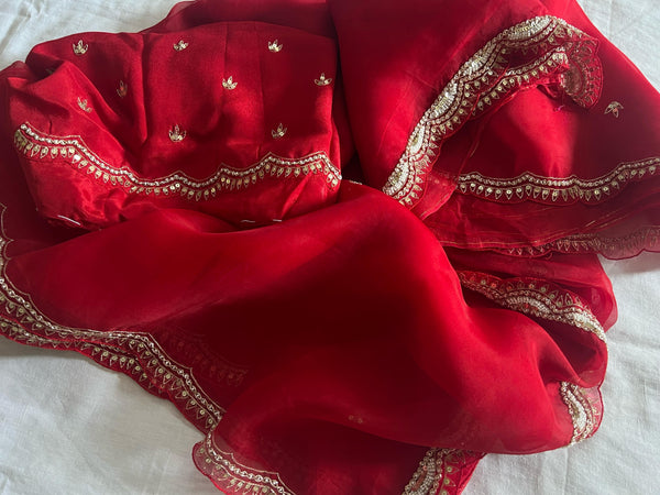 Pure Organza Silk Saree - Bright Red