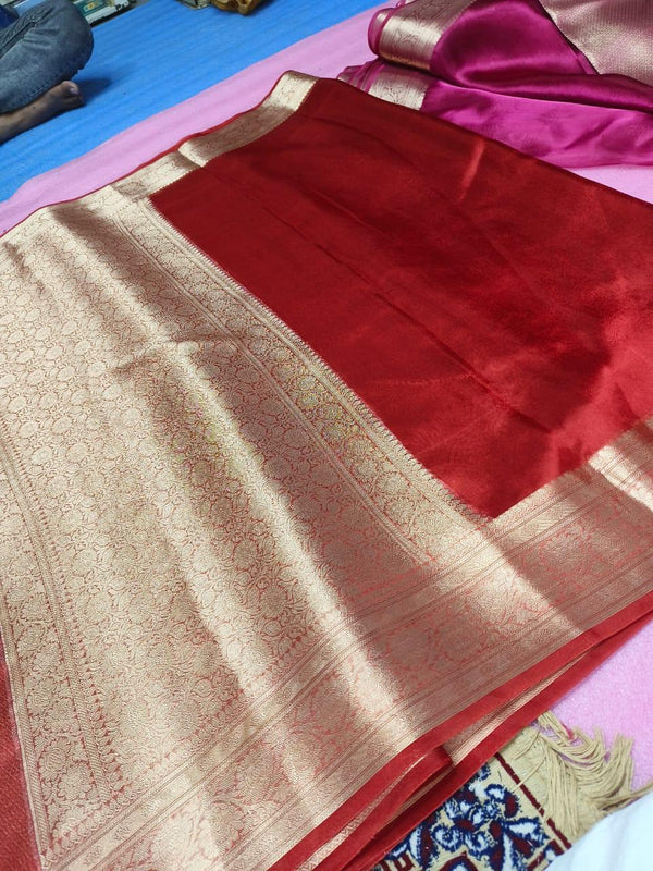 Pure Banarsi Tissue Silk Handwoven Saree with Brocade Silk Blouse - Deep Red