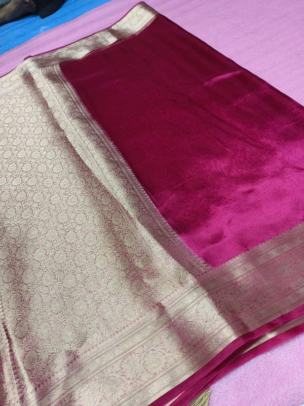 Pure Banarsi Tissue Silk Handwoven Saree with Brocade Silk Blouse - Deep Pink