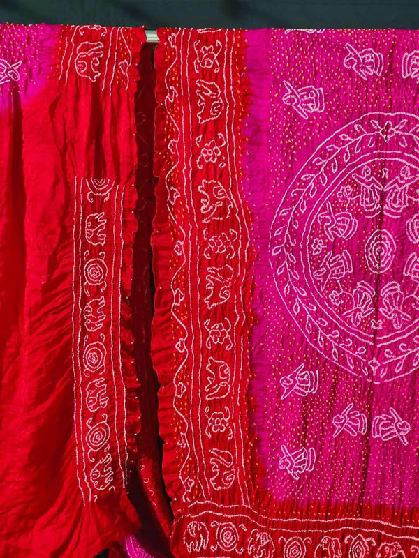 Red Rani Rai Bandhej Saree In Pure Gajji Silk With Zari Pallu