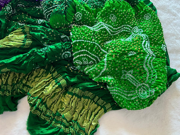 Bandhej Dupatta with Zari Pallu - Green