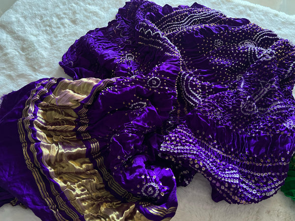 Bandhej Dupatta with Zari Pallu - Deep Purple