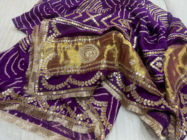 Magenta Purple Pure Gajji Silk Rai Bandhej with Zari Border