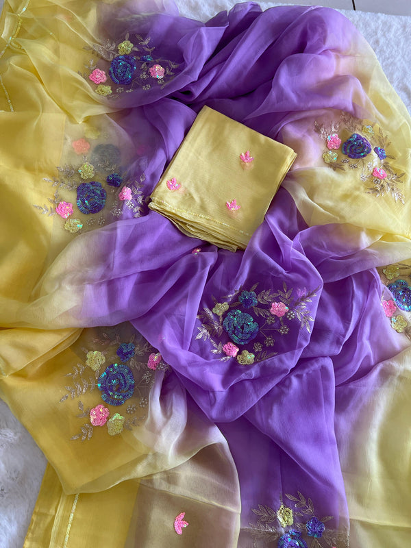 Lemon & Lavender Floral Buta Saree