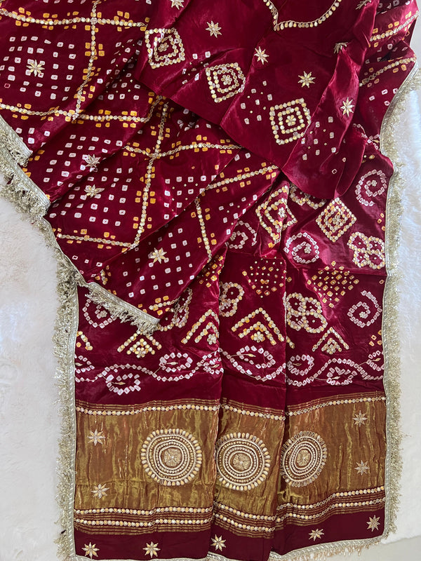 ✨ Deep Mehroon Elegance ✨- Bandhej Saree