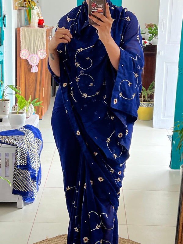 💫 Neelkamal – Navy Blue Jaal Saree 💫