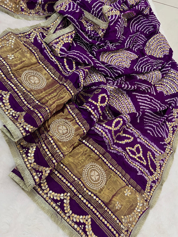 💜Purple Gotapatti Bandhej Dupatta💜