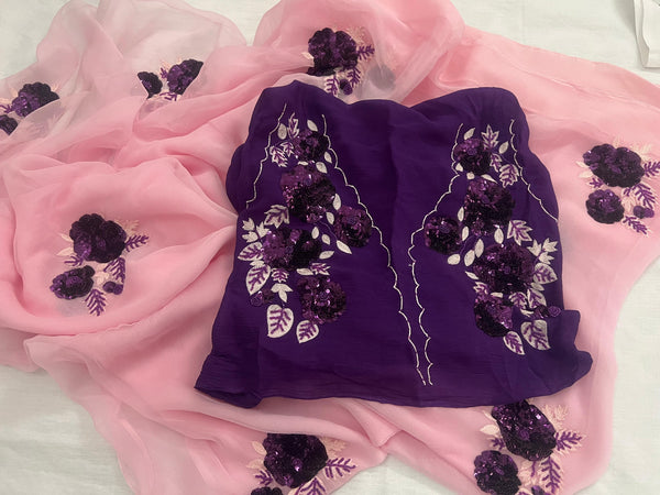 🌷 Phool Buta – Hand Embroidered Chiffon Saree 🌷