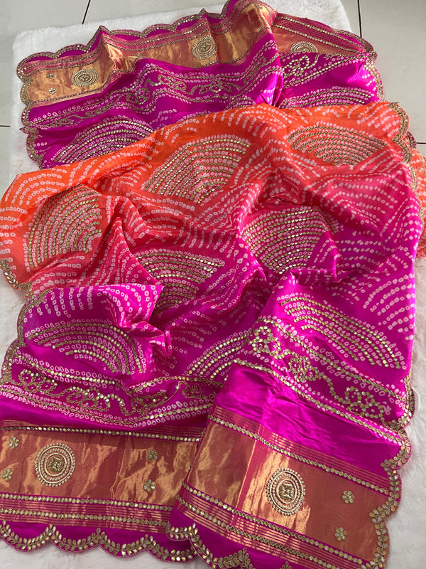 🩷🧡 Pink & Orange – Gotapatti WiFi Bandhej Dupatta ✨