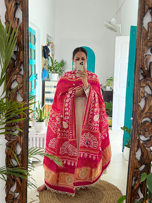 ❣Teej Tyohar – Gaajri Pink Bandhej Silk Dupatta❣