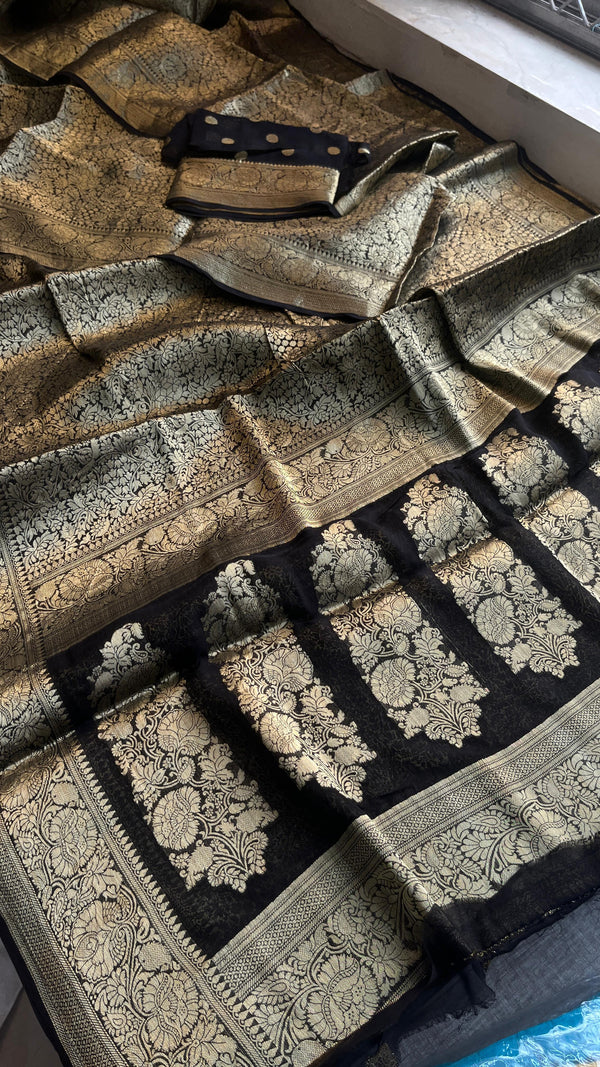 ✨ Timeless Weaves – Premium Khaddi Georgette Banarasi Saree ✨