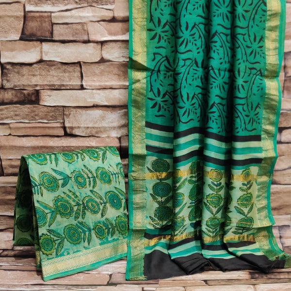 🍂 Dabu & Ajrakh Elegance in Maheshwari Silk - Suit Set🍂