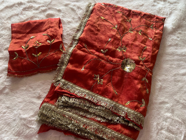 Rust Orange Jaal Tissue Saree ✨✨