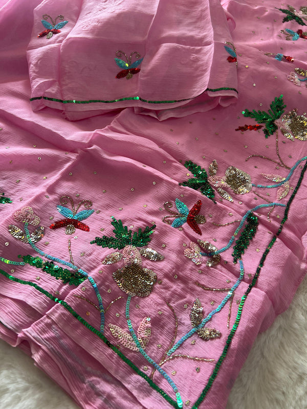 💖 “Rosé Gleam” Chinnon Sequins Saree 💖