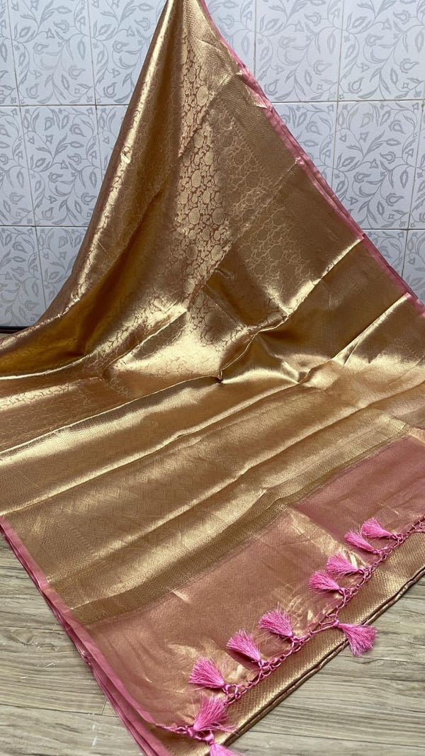 💛 Golden Banarasi Tissue Saree ✨