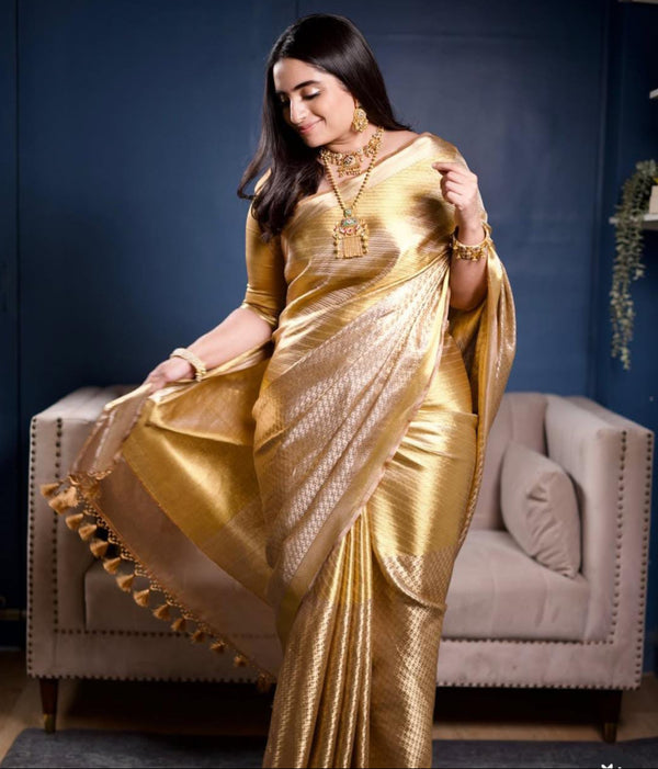 ✨Golden Silver Banarasi Tissue Saree✨
