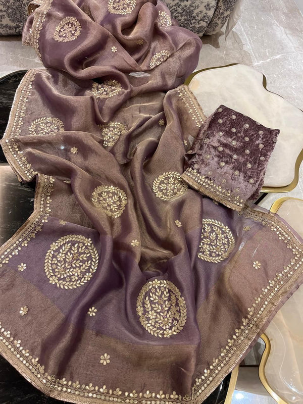 👑Maharani Gotapatti Purple Tissue Saree✨💫