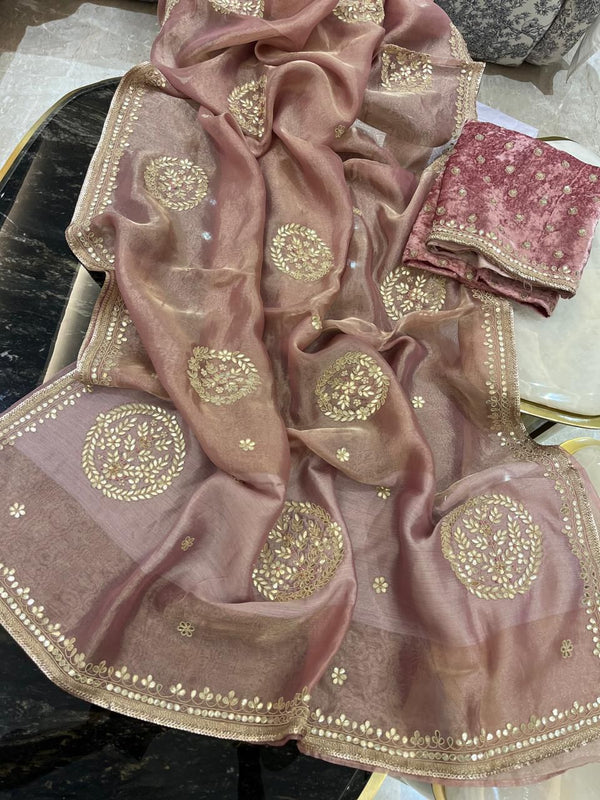👑Maharani Gotapatti Pink Tissue Saree✨💫