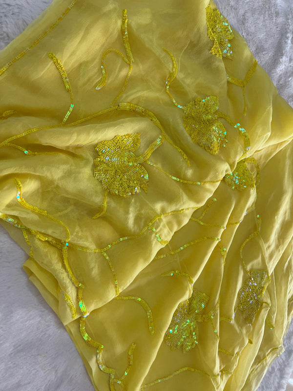 ✨💛Yellow Cocktail Sitara Saree💛✨