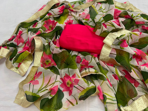 🌸 Gulabi Nazakat – Upada Silk & Digital Bloom Dupatta 🌸✨