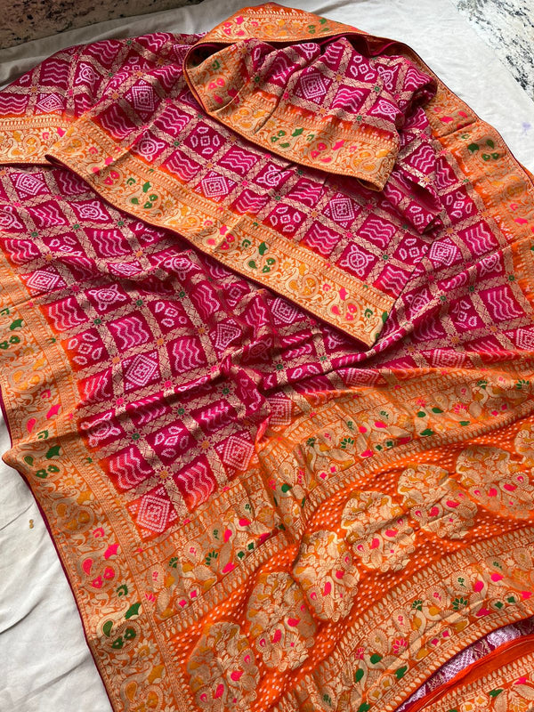 ❤️ RangRaagini – Gharchola Meenakari Bandhej Saree ✨🌸