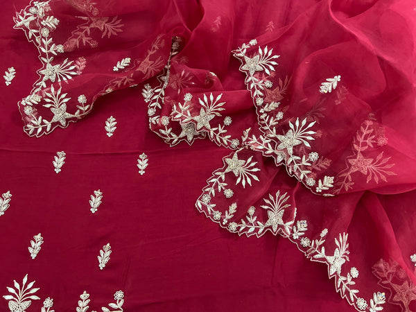 ✨ Meera Zardozi Saree - Bold Red✨