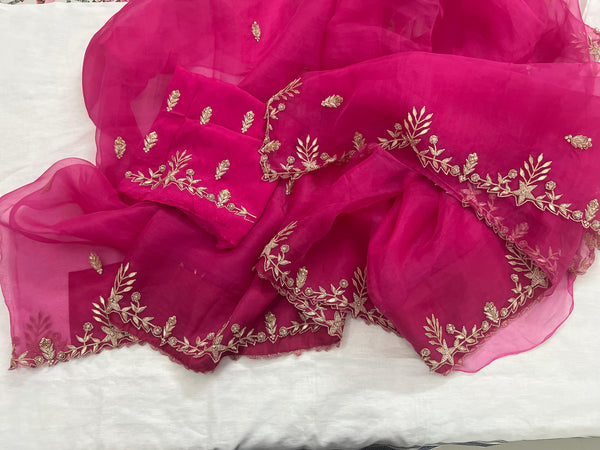 ✨ Meera Zardozi Saree - Hot Pink✨