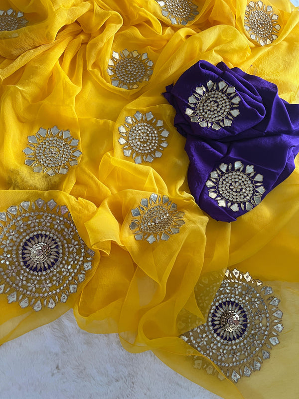 💛💜Gotapatti Edition Saree - Yellow💛💜