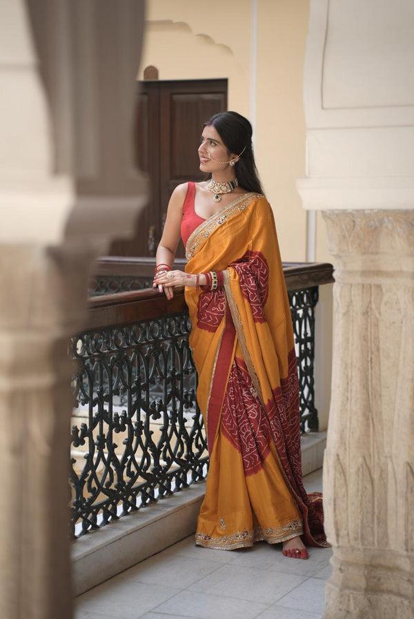 🌼 ~ Bandhani Peela Saree ~ 🌼