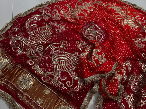 Red Orange Bandhani Piliya Dupatta