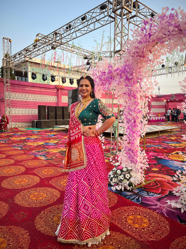 ❣❣ BANDHANI SAREE WITH CRUSH GHAGRA ❣❣