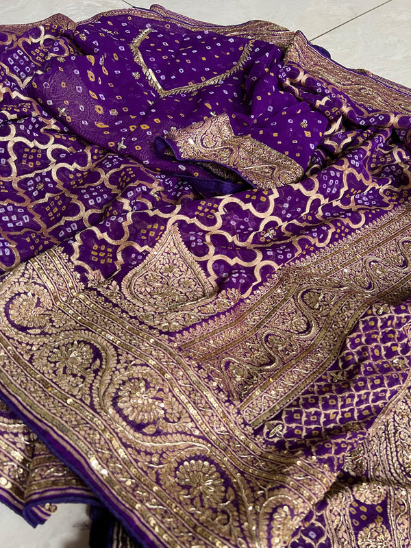 ✨ Banarasi Bandhej Zardozi Saree✨