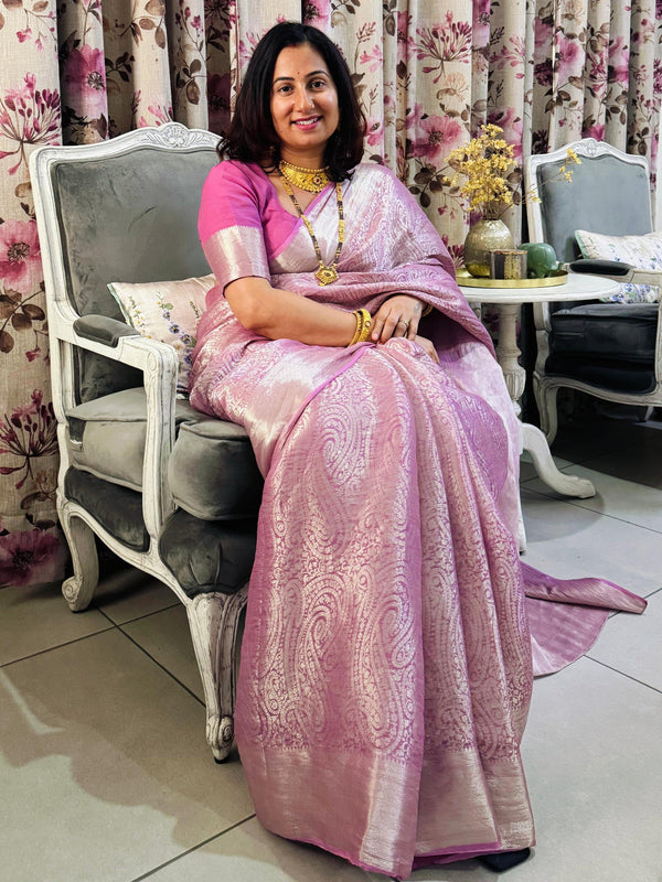 Premium Khadi Georgette Banarasi Weaving Saree with Running Blouse