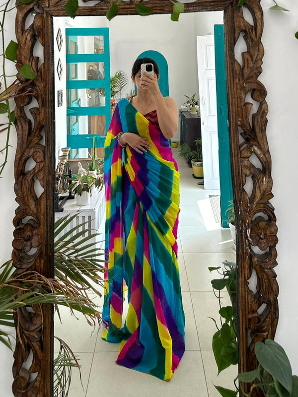 ✨ Pachrangi Lehariya Saree ✨